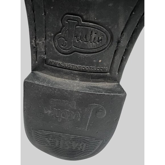 Justin Mens 10" Temple Roper Black Leather Western Cowboy Boots 10D Style JB3000 - Picture 11 of 11